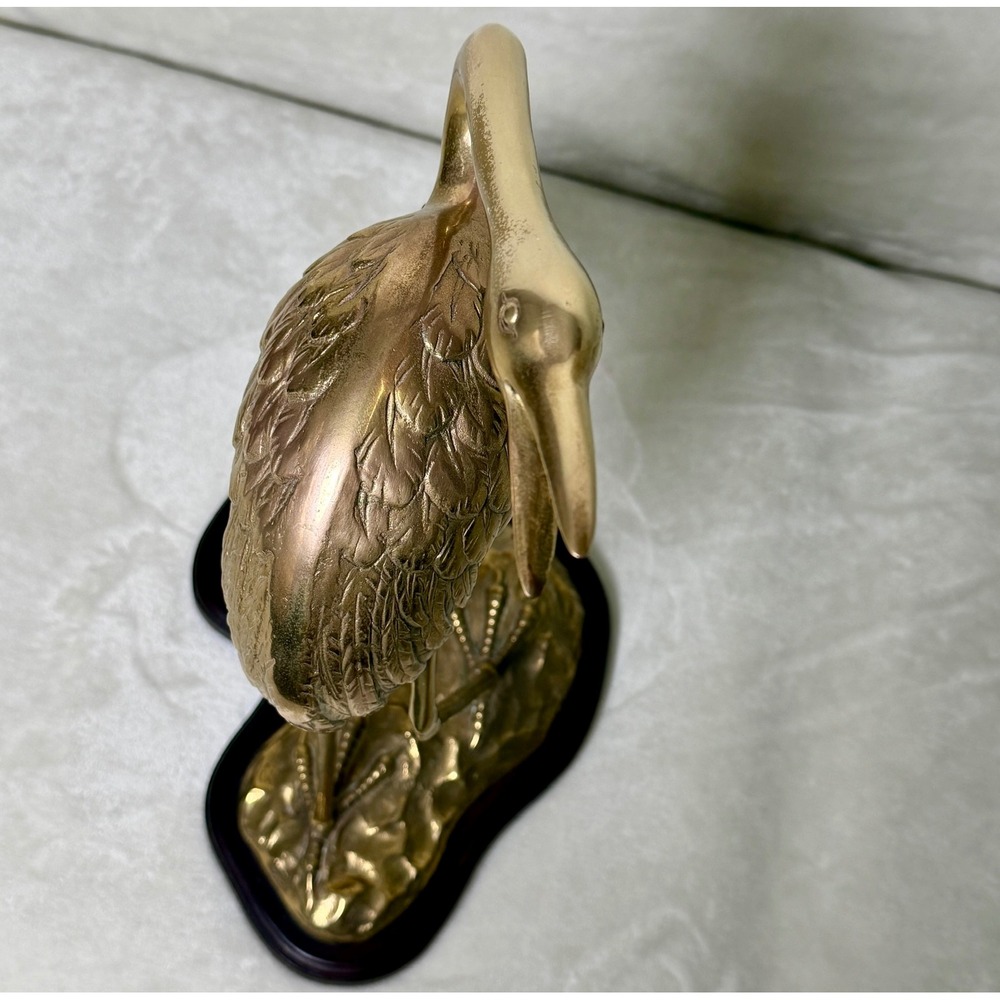 Brass Crane Heron Statue Gold Bird Sculpture MCM Hollywood Regency Vintage 17" - Picture 5 of 16